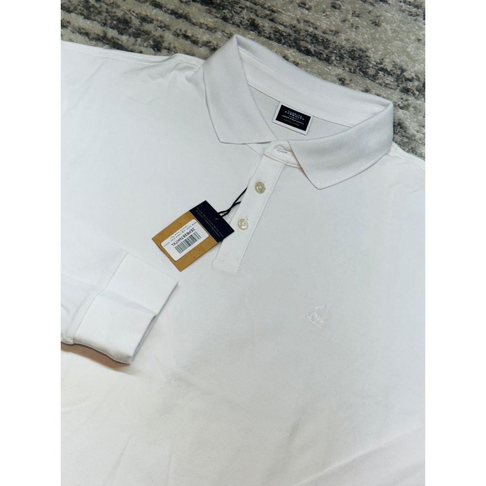 Charles Tyrwhitt Polo Shirt Mens XL White Long Sleeve Pique Cotton JEP0387WHTXL